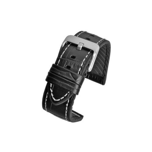 22mm Black Leather/Silicone Premium Watch Strap | Chrono Straps UK