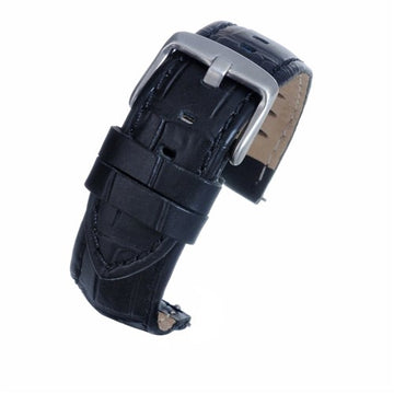 22mm Black Leather Premium Watch Strap | Chrono Straps UK