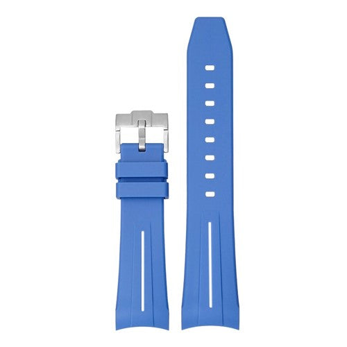 22mm Blue/White Silicone Curved End Watch Strap | Chrono Straps UK