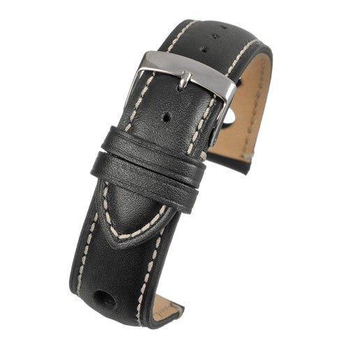 20mm Black Leather Premium Watch Strap | Chrono Straps UK