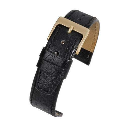 22mm Black Leather Essential Watch Strap | Chrono Straps UK