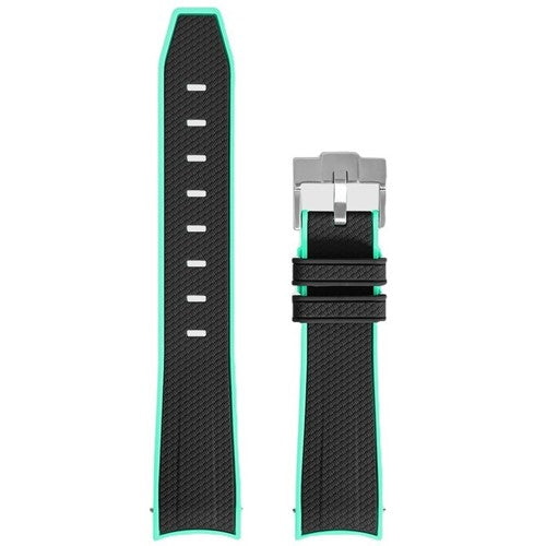 20mm Black/Blue Silicone Curved End Watch Strap | Chrono Straps UK