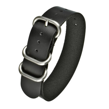 22mm Black Leather Military Watch Strap | Chrono Straps UK