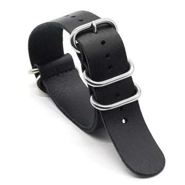 20mm Black Leather Military Watch Strap | Chrono Straps UK