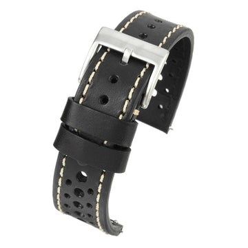 20mm Black Leather Quick Release Watch Strap | Chrono Straps UK