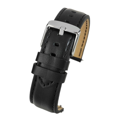 22mm Black Leather Quick Release Watch Strap | Chrono Straps UK