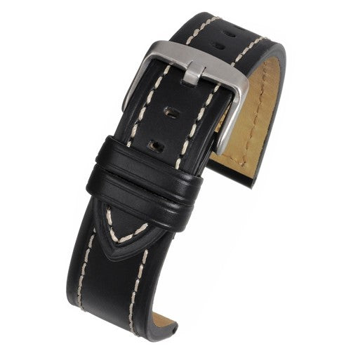 20mm Black Leather Essential Watch Strap | Chrono Straps UK