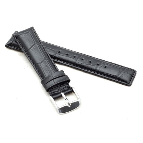 22mm Black Leather Brand Compatible Watch Strap | Chrono Straps UK
