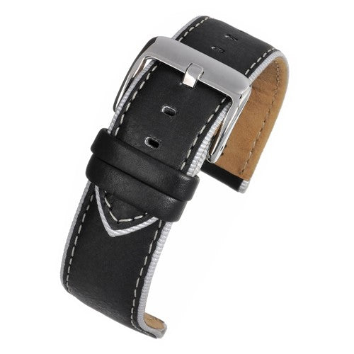 24mm Black Leather Essential Watch Strap | Chrono Straps UK