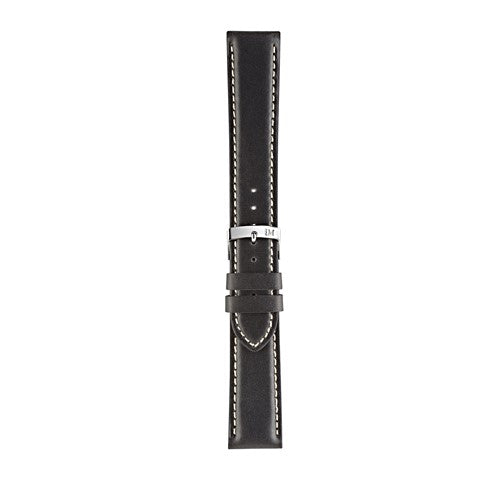 22mm Morellato Black Leather Watch Strap | Chrono Straps UK