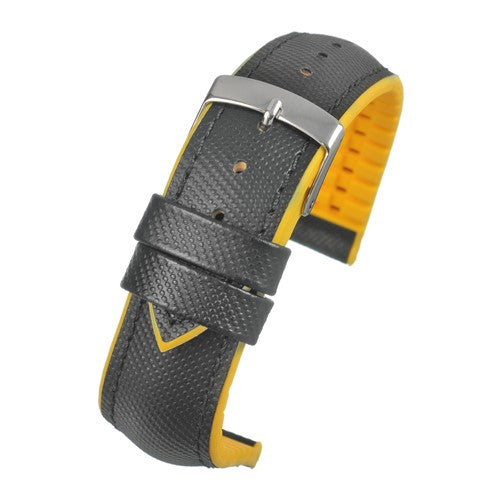 22mm Black/Yellow Rubber\Resin Premium Watch Strap | Chrono Straps UK