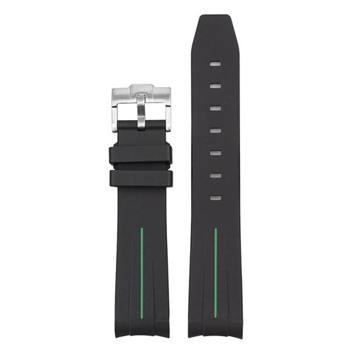 22mm Black/Green Silicone Curved End Watch Strap | Chrono Straps UK