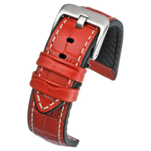 24mm Red Leather/Silicone Premium Watch Strap | Chrono Straps UK