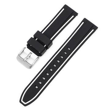 24mm Black/White Rubber\Resin Quick Release Watch Strap | Chrono Straps UK
