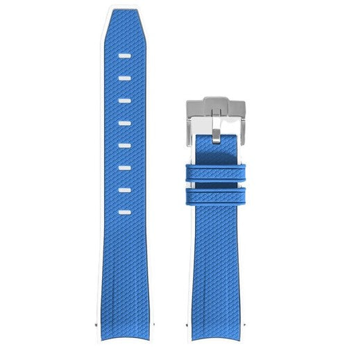 20mm Blue/White Silicone Curved End Watch Strap | Chrono Straps UK