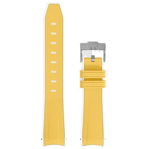 20mm Yellow/White Silicone Curved End Watch Strap | Chrono Straps UK