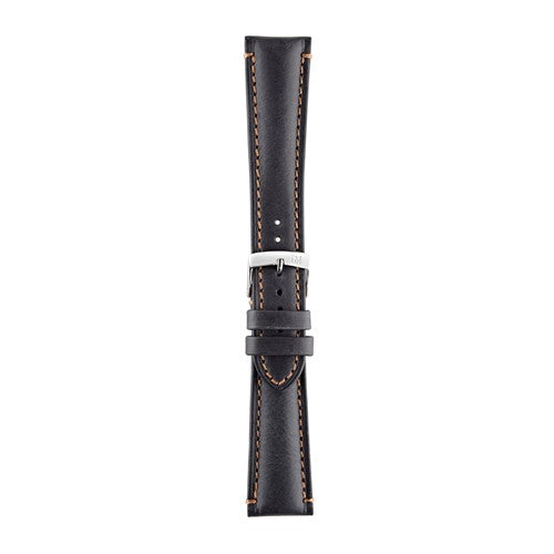 22mm Morellato Black Leather Watch Strap | Chrono Straps UK