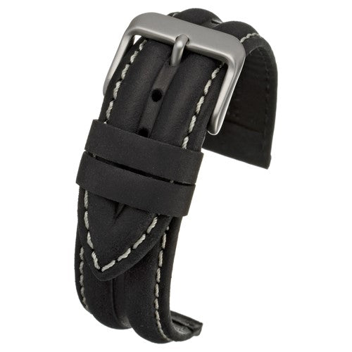 20mm Black Leather Essential Watch Strap | Chrono Straps UK