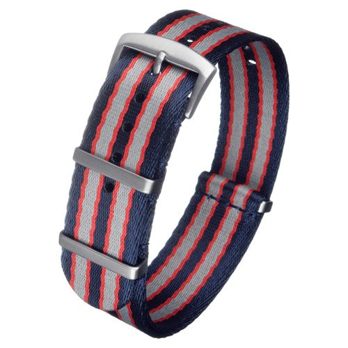 20mm Blue/Grey/Red Nylon\Woven Military Watch Strap | Chrono Straps UK