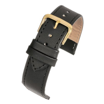 22mm Black Leather Extra Long Watch Strap | Chrono Straps UK