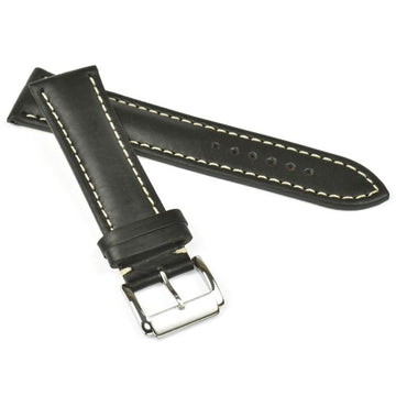 24mm Black Leather Brand Compatible Watch Strap | Chrono Straps UK