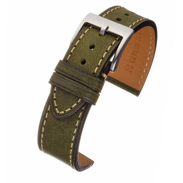 22mm Green Leather Premium Watch Strap | Chrono Straps UK