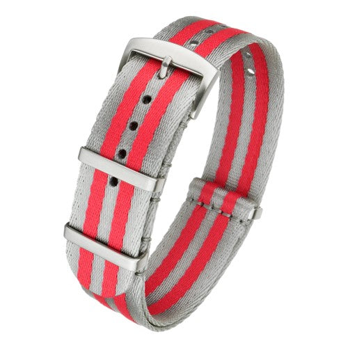 22mm Grey/Red Nylon\Woven Military Watch Strap | Chrono Straps UK