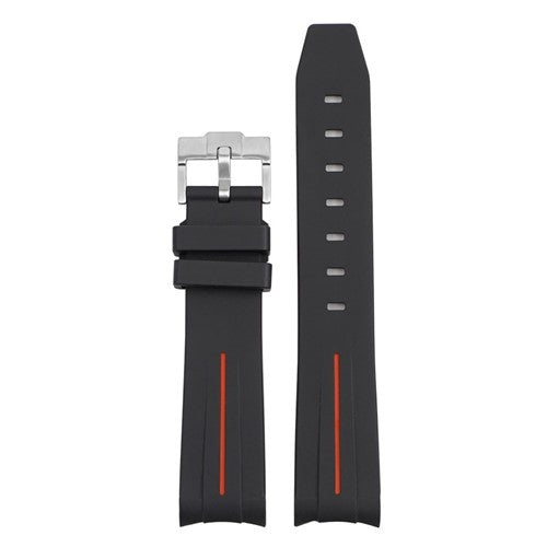 22mm Black/Orange Silicone Curved End Watch Strap | Chrono Straps UK