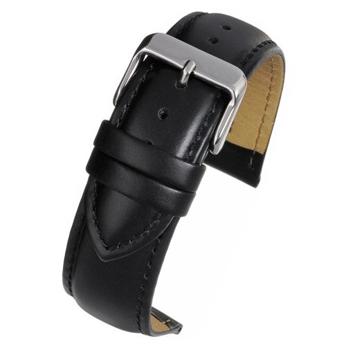 22mm Black Leather Essential Watch Strap | Chrono Straps UK