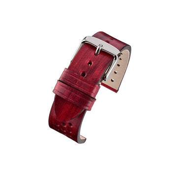 22mm Red Leather Premium Watch Strap | Chrono Straps UK
