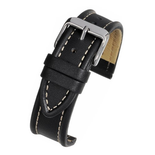 20mm Black Leather Essential Watch Strap | Chrono Straps UK