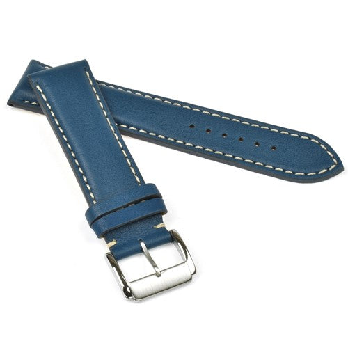 24mm Blue Leather Brand Compatible Watch Strap | Chrono Straps UK