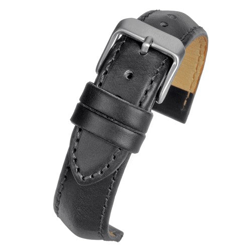 22mm Black Leather Essential Watch Strap | Chrono Straps UK