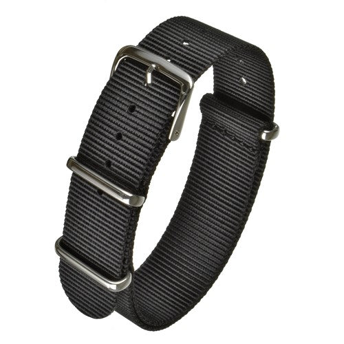24mm Black Nylon\Woven Military Watch Strap | Chrono Straps UK