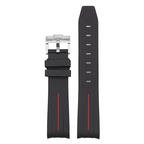 22mm Black/Red Silicone Curved End Watch Strap | Chrono Straps UK