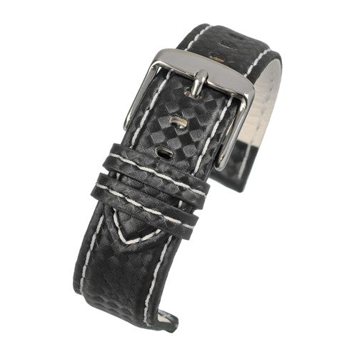 22mm Black Leather Premium Watch Strap | Chrono Straps UK