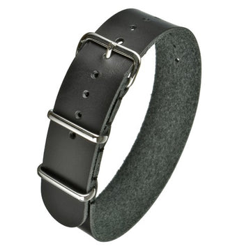 22mm Black Leather Military Watch Strap | Chrono Straps UK