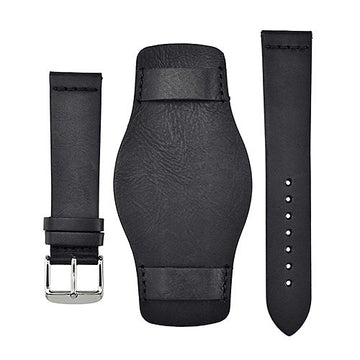 24mm Black Leather Military Watch Strap | Chrono Straps UK