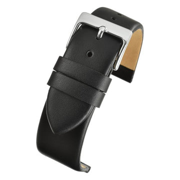 22mm Black Leather Short Length Watch Strap | Chrono Straps UK