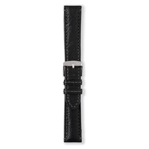 22mm Morellato Black Leather Watch Strap | Chrono Straps UK