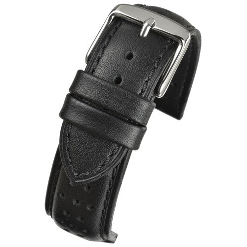 22mm Black Leather Premium Watch Strap | Chrono Straps UK