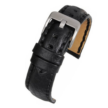 22mm Black Leather Premium Watch Strap | Chrono Straps UK