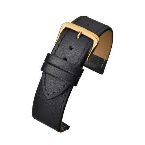 22mm Black Leather Extra Long Watch Strap | Chrono Straps UK