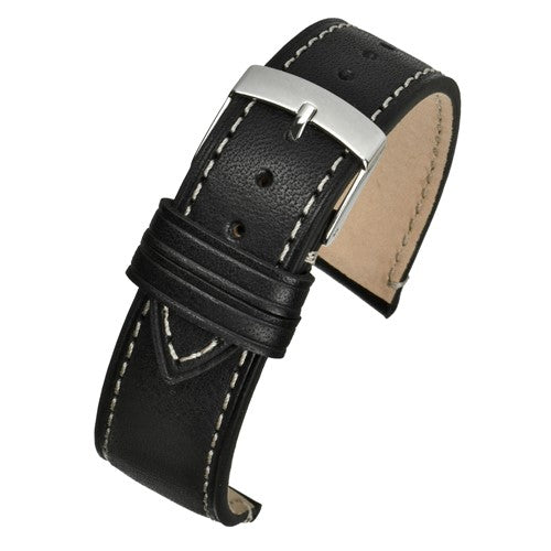 20mm Black Leather Hand-made Watch Strap | Chrono Straps UK