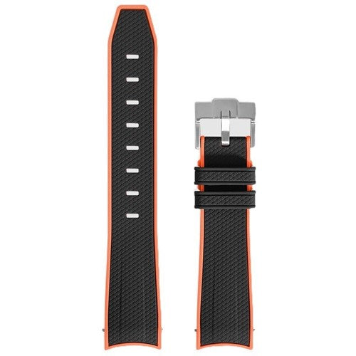 20mm Black/Orange Silicone Curved End Watch Strap | Chrono Straps UK