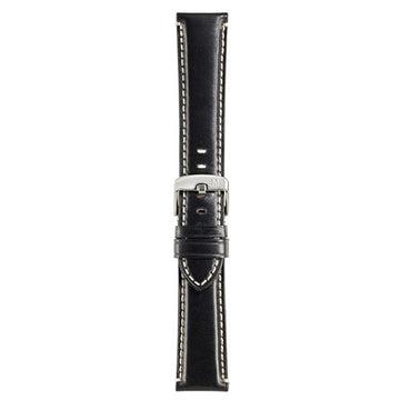 24mm Morellato Black Leather Watch Strap | Chrono Straps UK