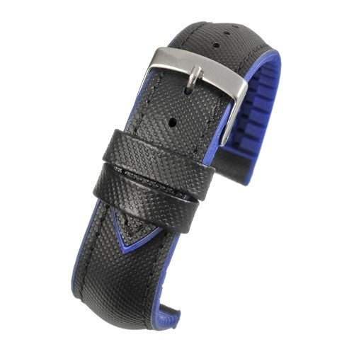 22mm Black/Blue Rubber\Resin Premium Watch Strap | Chrono Straps UK