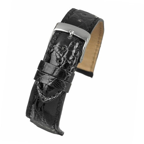 20mm Black Genuine Crocodile Exotic Leather Watch Strap | Chrono Straps UK