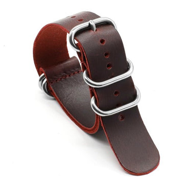 24mm Red Leather Military Watch Strap | Chrono Straps UK