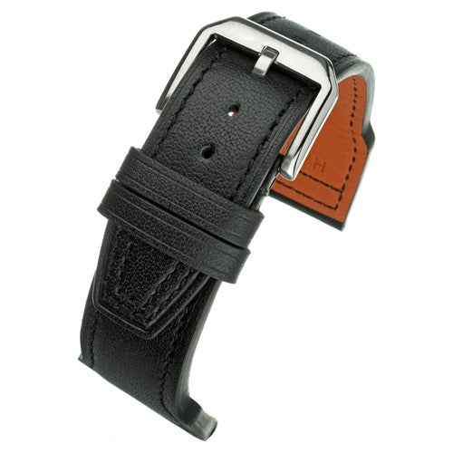 22mm Black Leather Brand Compatible Watch Strap | Chrono Straps UK